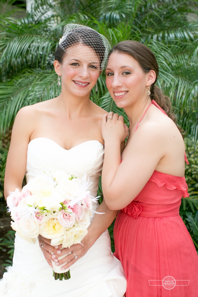 Florida beach wedding  bride and bridesmaid pink