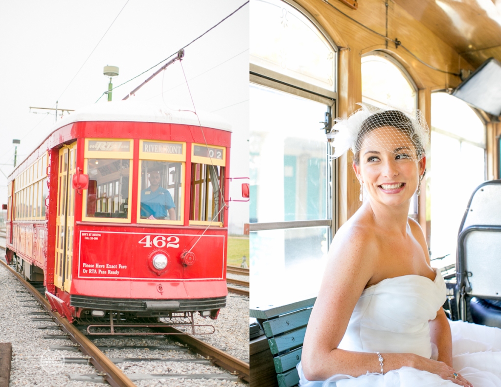 bride on trolley in new orleans