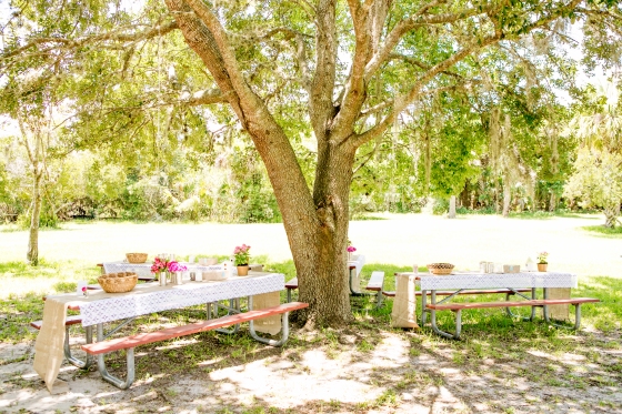 wedding table set up under a tree