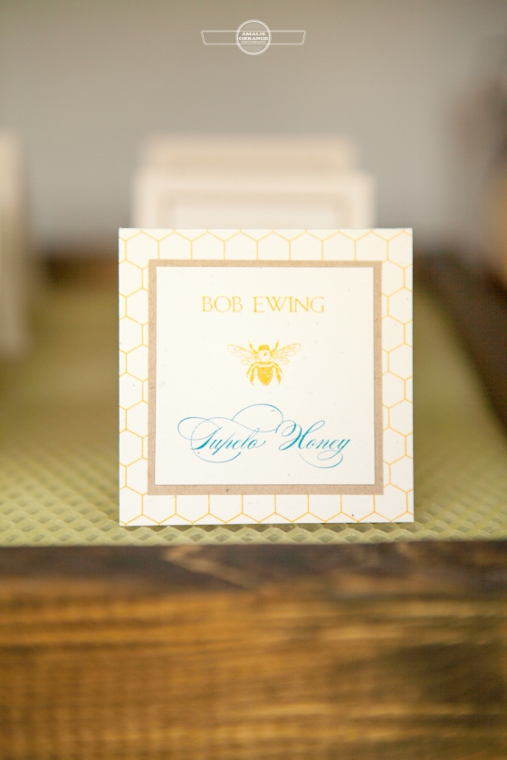 bee and honey wedding table place card