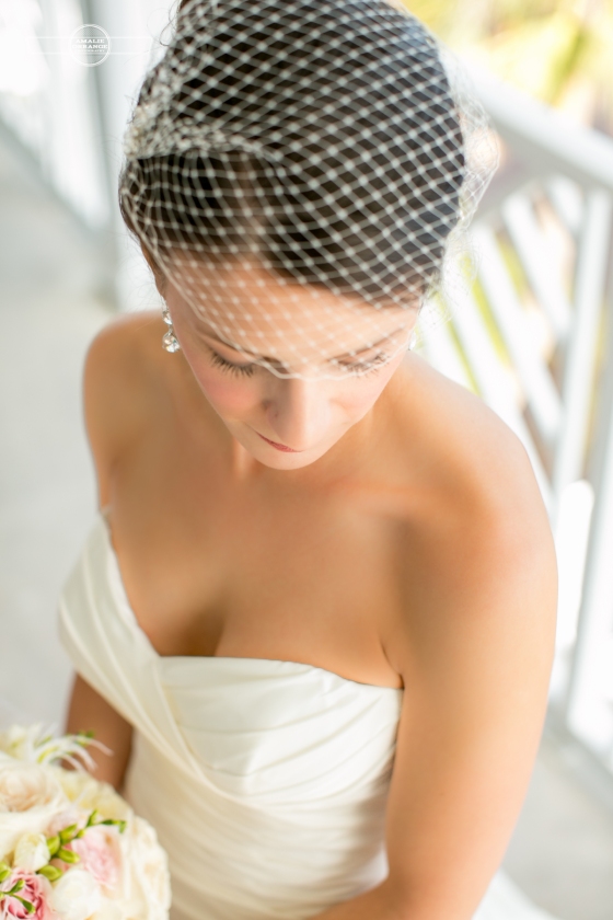 Florida beach wedding  bride with bird cage veil 