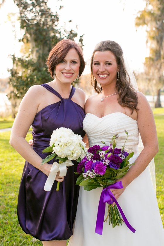 bride with sister purple wedding 